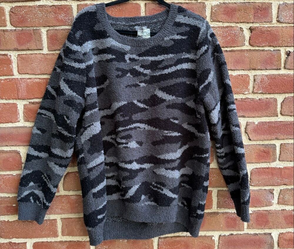 Barefoot Dreams CozyChic Women's Seaside Crew Neck Pullover Carbon Camo 1X NEW